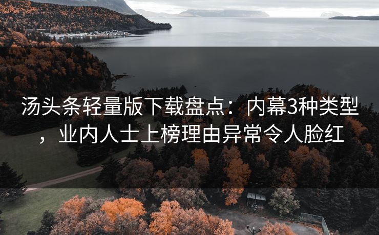 汤头条轻量版下载盘点：内幕3种类型，业内人士上榜理由异常令人脸红